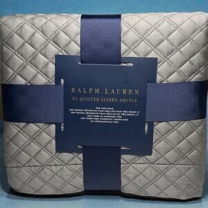 RALPH LAUREN Home Gray Quilted Sateen Argyle Luxury King Sham 20" X 36" Graphite